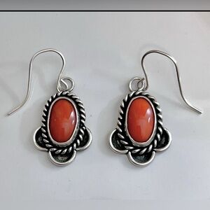 Vintage Navajo Style Dangle Coral Earrings